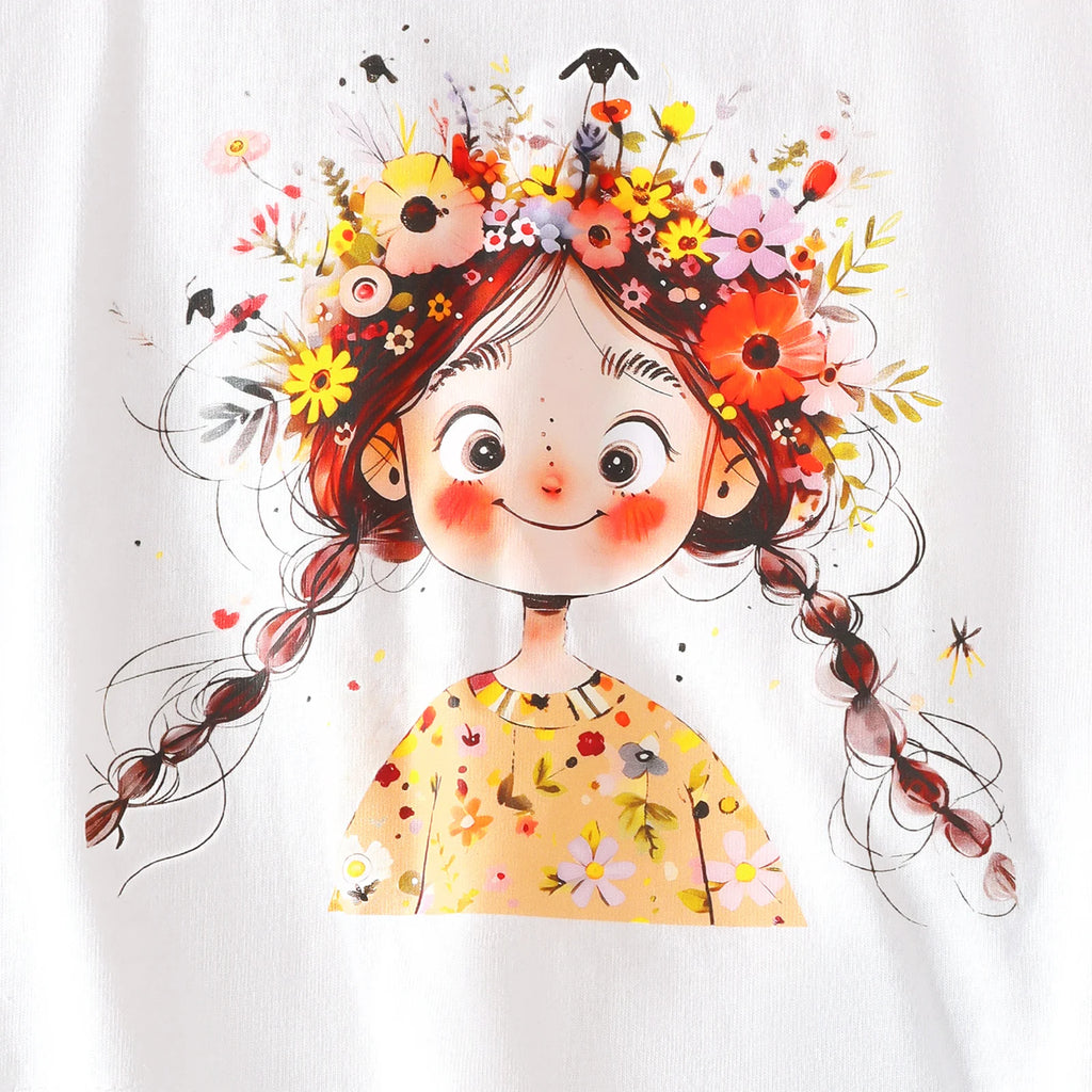 Children's Girls' Tops with Round neck, Cartoon Little girl Short sleeves, suitable for 1-7 Years old Girls' Casual Sets
