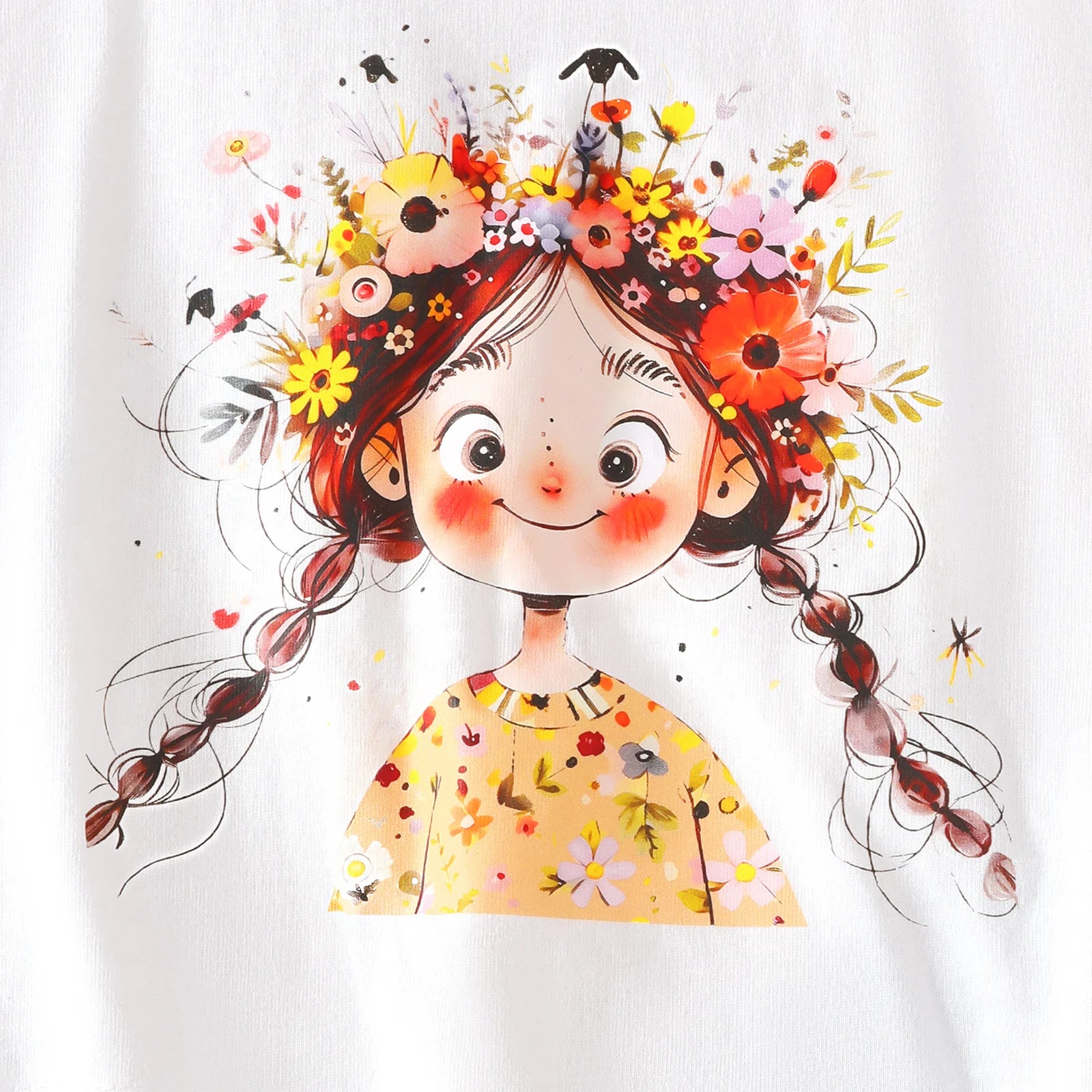 Children's Girls' Tops with Round neck, Cartoon Little girl Short sleeves, suitable for 1-7 Years old Girls' Casual Sets