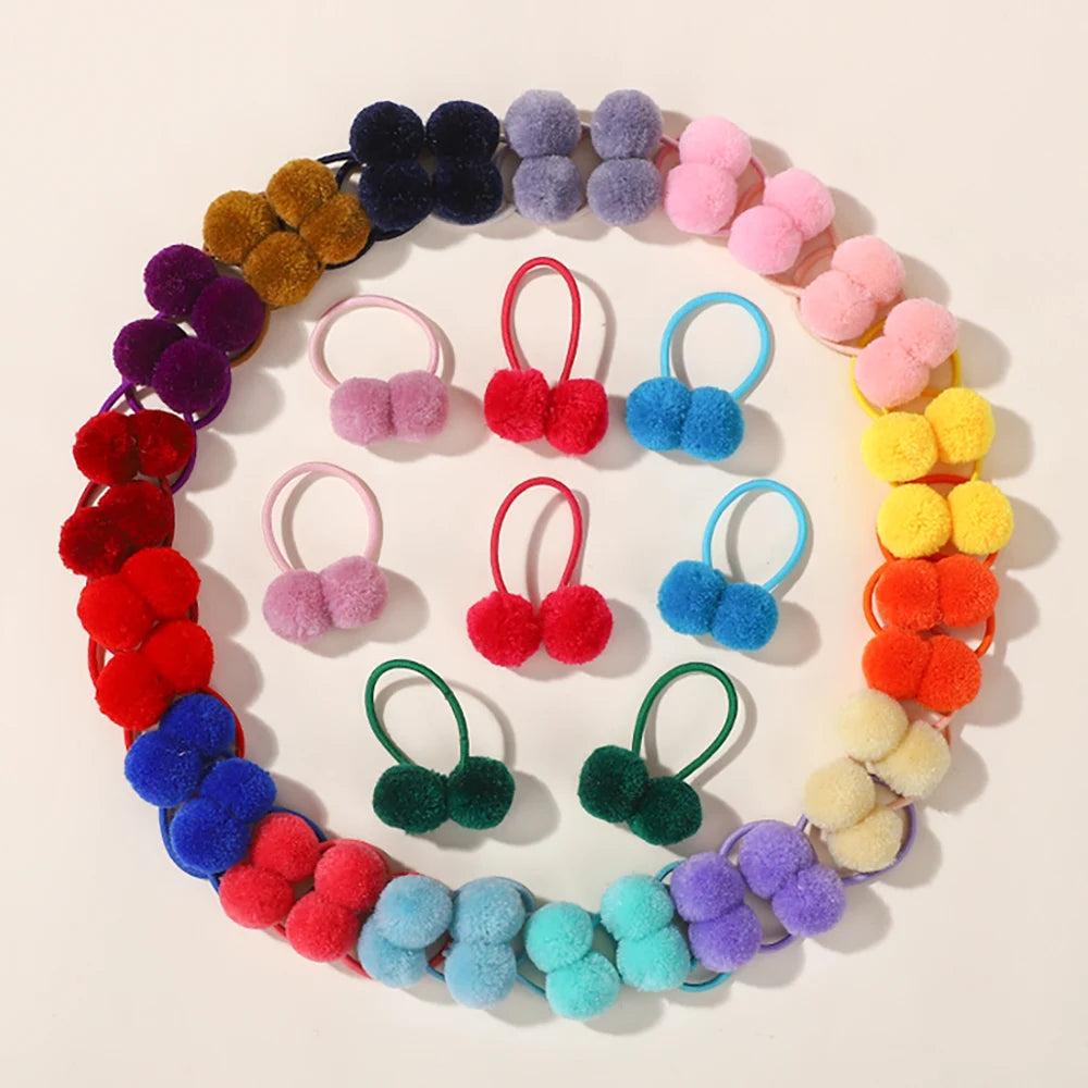 20/40pcs Double Plush Ball Elastic Hair Bands for Kids Girls Colorful Hair Ropes Ties Ponytail Rubber Bands Hair Accessories