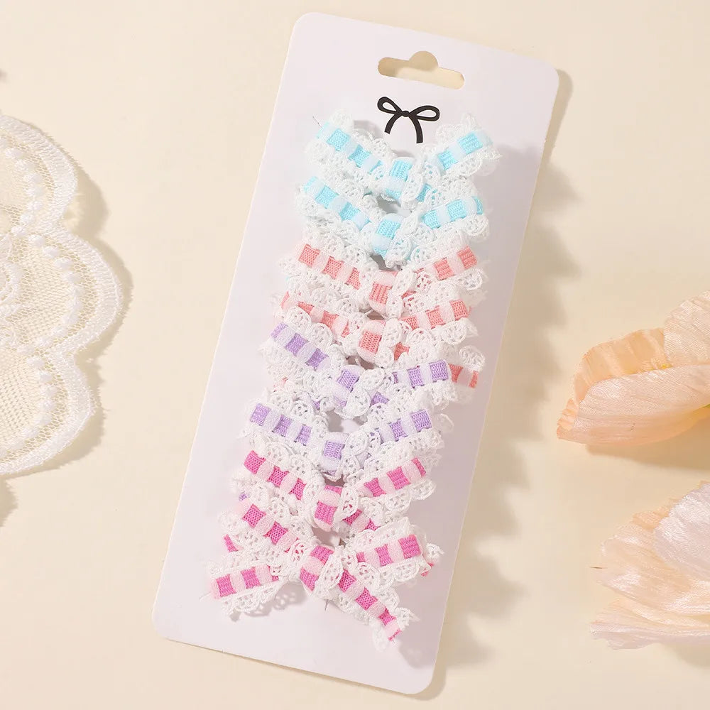 8pcs/set Ins Sweet Cute  Bows Hair Clip Fresh Printing Checkered Hairgripes Lace for Girls Striped Yarn Barrette Gifts