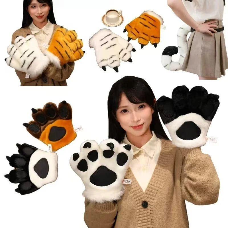 25cm Animal Claws Gloves Soft Stuffed Plush Toys Dog Bear Tiger Paws Plush Gloves Cosplay Costume Photograpy Props Charm Gifts
