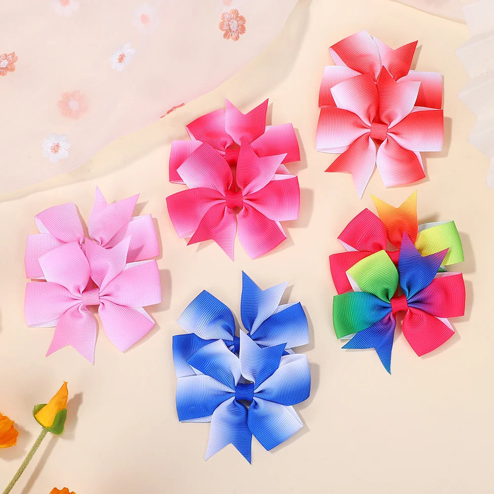 60Pcs Random Bowknot Hair Bangs Hairgripes 3 Inch Rainbow Bow Hairclip Girls Lovely Travel Headwear