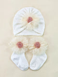 2pcs/set Newborn Elastic Turban Hat set Baby Girls Bow Cap Socks Set Baby Accessories Short Tube Sock Infant Indian Caps
