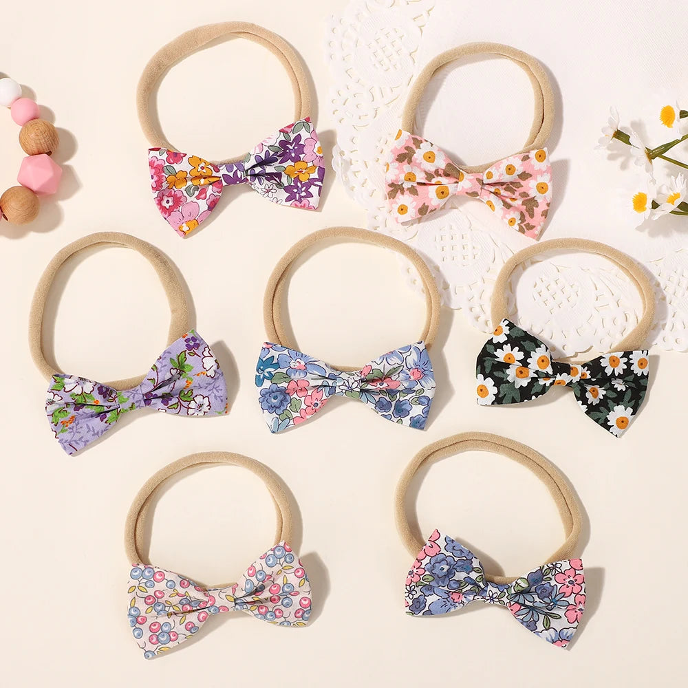 6Pcs random color printing flower hair band for baby girls elastic headband lovely 0-3Y infant headdress