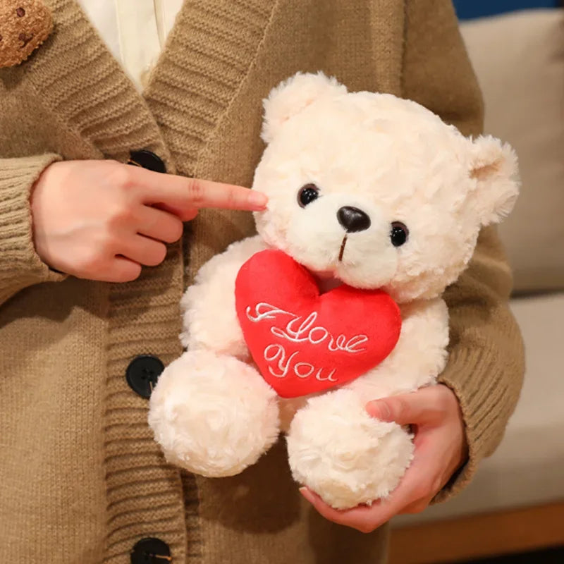 Wholesale Creative 16/25CM Bear Plush Toy Red Heart Romantic Rose Doll Soft Handmade Holding Flowers Bear Doll Home Decoration