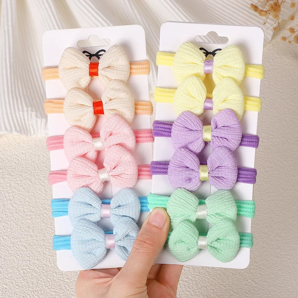 10Pcs/Lot Girls Headbands Flower Hair Strap Horsetail Head Rope Kids Braided Towel Ring Accessories