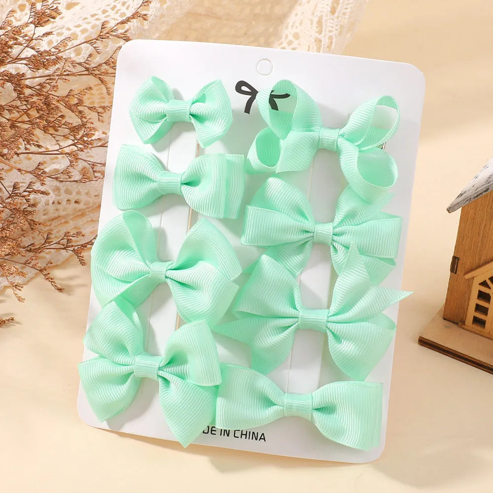 8Pcs Set Solid Color Handmade Hairpins Grosgrain Ribbon Bowknot Hair Clips For Baby Girls Kids