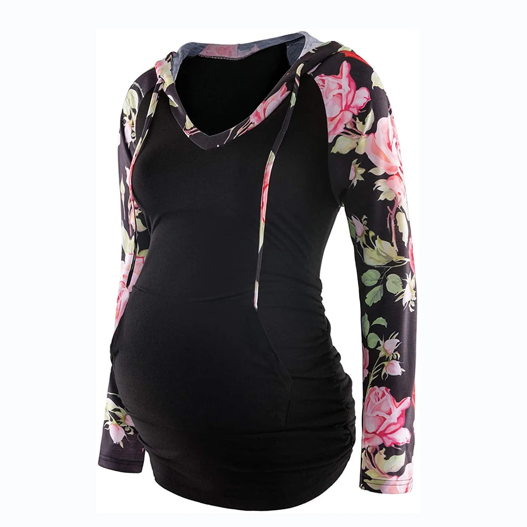 Women Maternity Hoodies Striped Print Long Sleeve V-neck Hoodie Sweatshirts Top Mom Pregnant Nursing Autumn And Winter Clothes