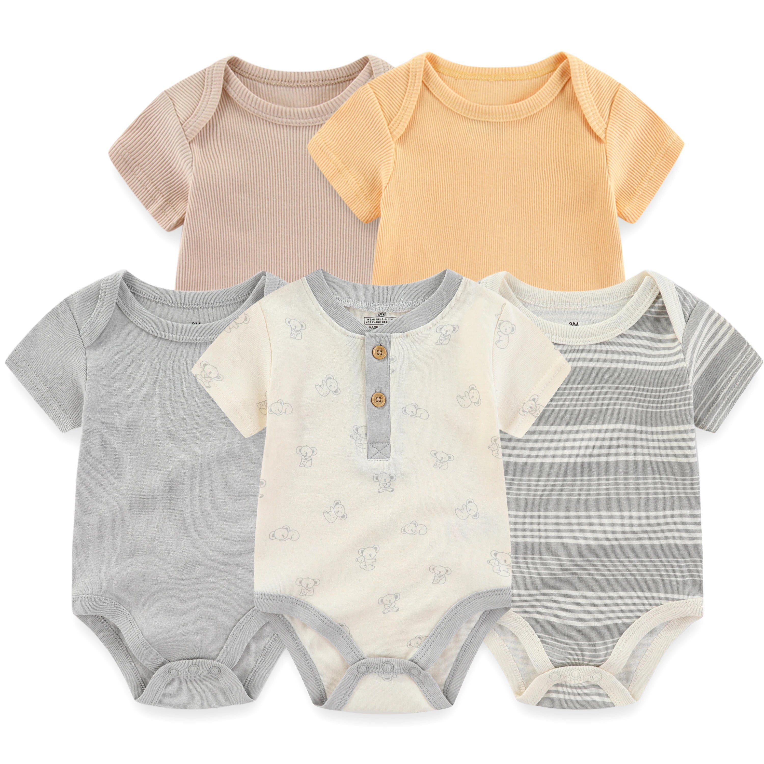 Cartoon Baby Bodysuits Set 3 To 5 Piece Soft Cotton Short Sleeve Infant Outfits For Newborn