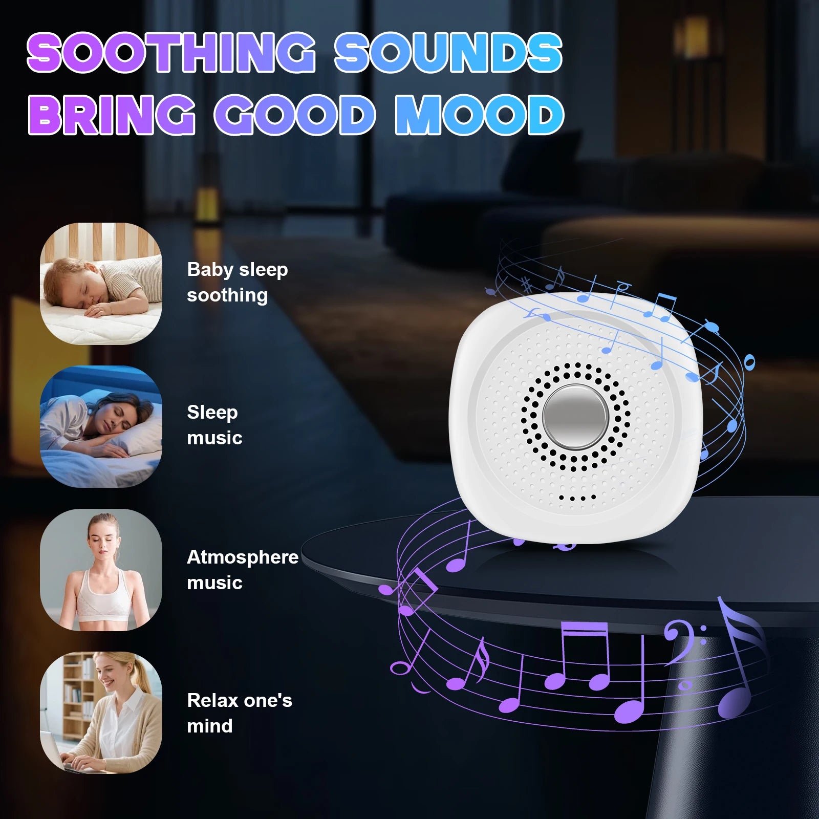 White Noise Sound Machine Portable Baby Timer Sleep Machine Sleep Aid Device with 8 Soothing Sounds for Adult Elder Insomnia