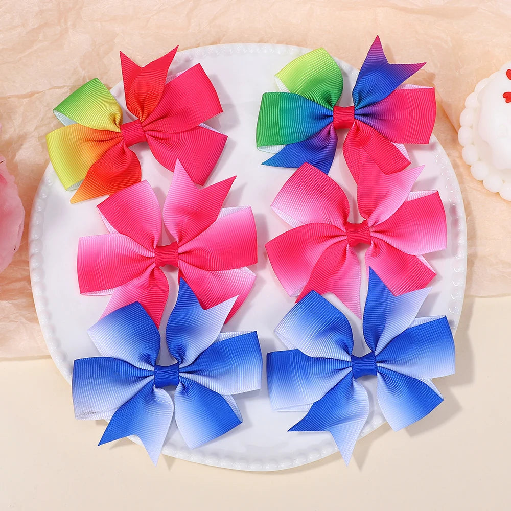 60Pcs Random Bowknot Hair Bangs Hairgripes 3 Inch Rainbow Bow Hairclip Girls Lovely Travel Headwear