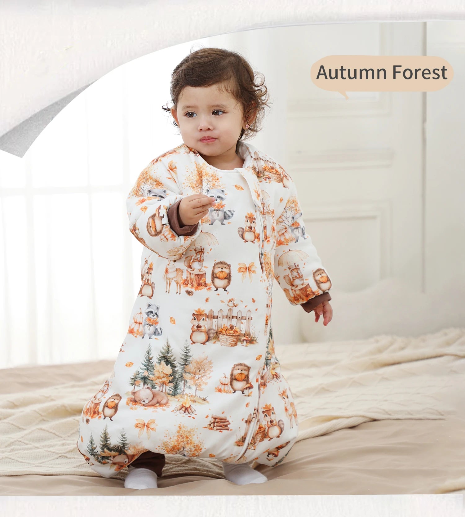 INSULAR Baby Cartoon Split-Leg Sleep Sack with Detachable Sleeves, 100% Cotton Thickened Winter & Autumn Toddler Sleeping Bag