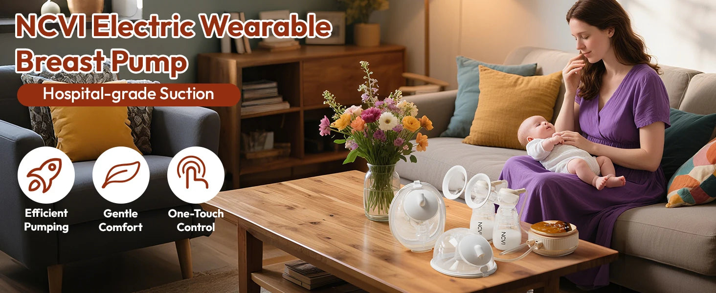 NCVI Electric Breast Pump With Wearable Cups.VibeMassage Technology,Adjustable Hospital Grade Strong Suction,Ultra Portable