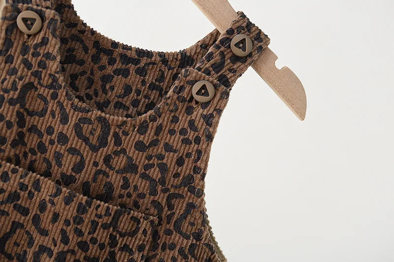 2026 Autumn 1-4T Kids Clothes Corduroy Girls Overall Leopard Print Boys Jumpsuits Children Playsuit