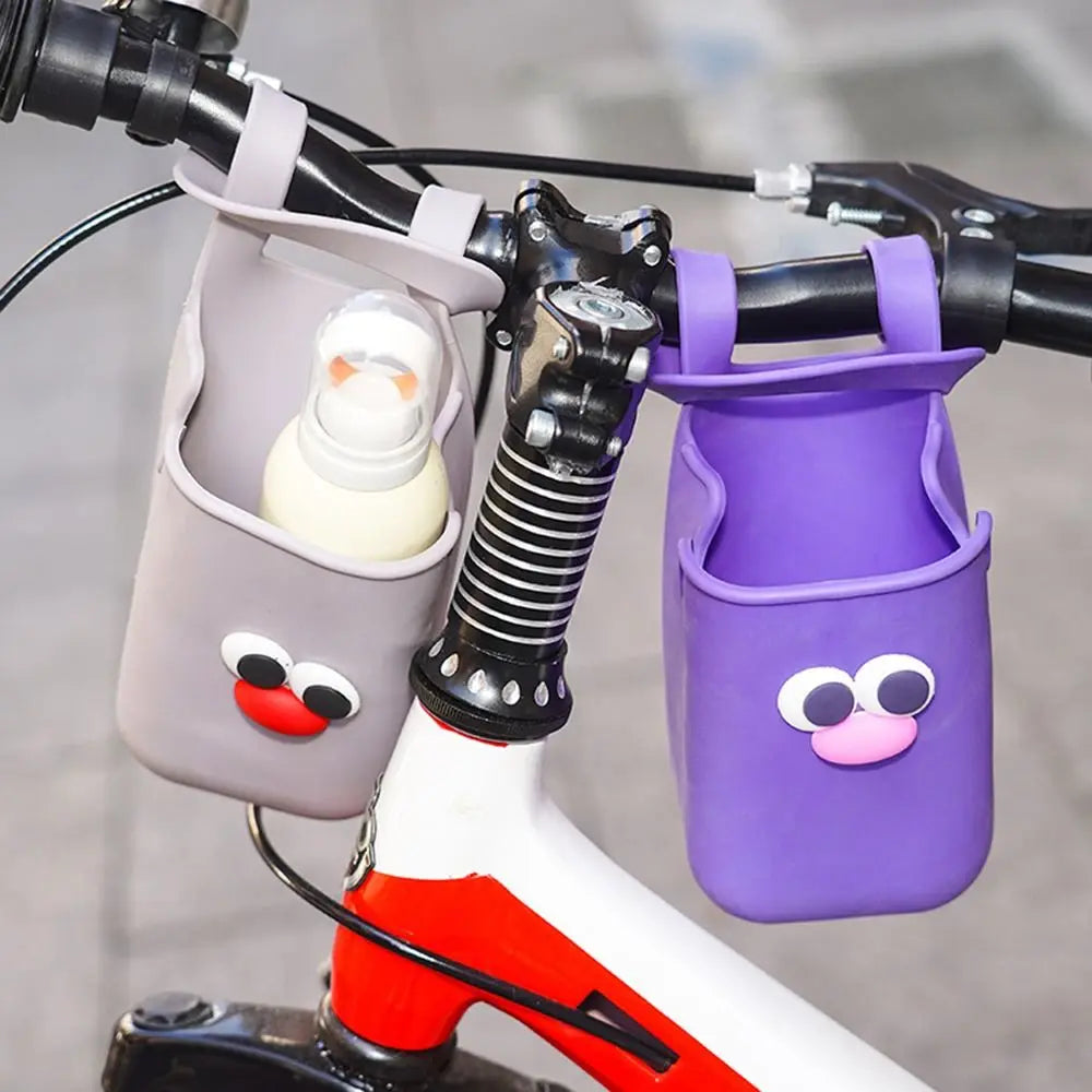 Cute Silicone Cup Holders Large Capacity Portable Baby Stroller Cup Rack Bottle Storage Bag Cartoon Face Water Bottle Pouches