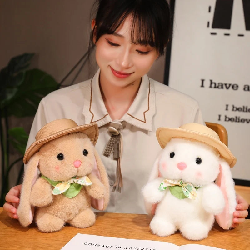 Hot Lovely Outing Trip Bunny Plush Toys Fluffy Cozy Cartoon Sun Hat Little Rabbit Doll Gentle Children Companion Xmas Gift
