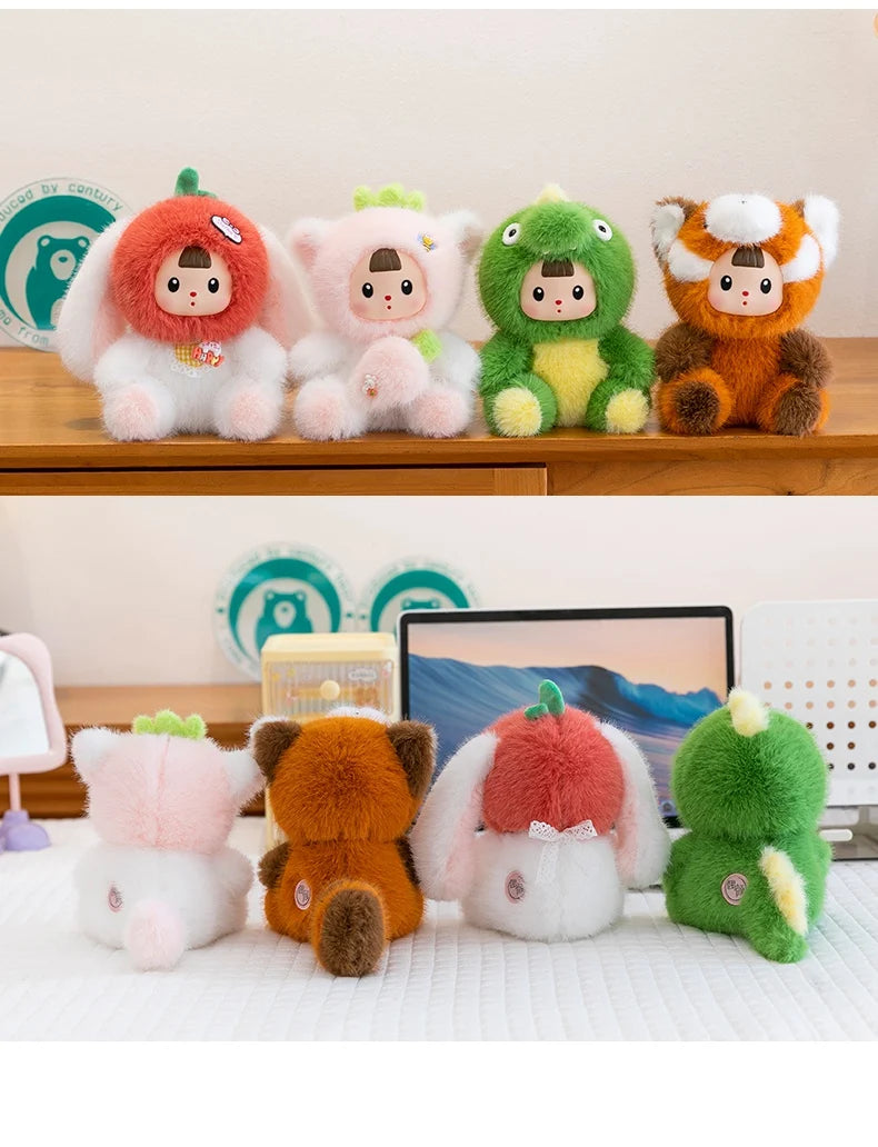 17cm Soft Vinyl Face Plush Little Dinosaur Tomato Rabbit Raccoon & Strawberry Doll Cute Cartoon Animal Stuffed Toy