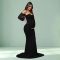 Maternity Dress Off-Shoulder Mesh Puff Sleeve Slim Pregnancy Women's Photography Maxi Gowns For Baby Shower Photoshoot