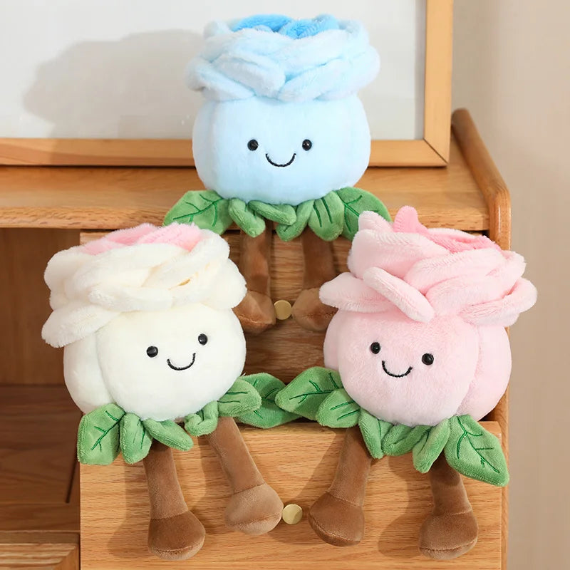 Hot 22cm Cartoon With Legs Rose Flower Plush Doll Pink Blue White Rose Plant Potted Plush Toy Home Decoration Gift For Children