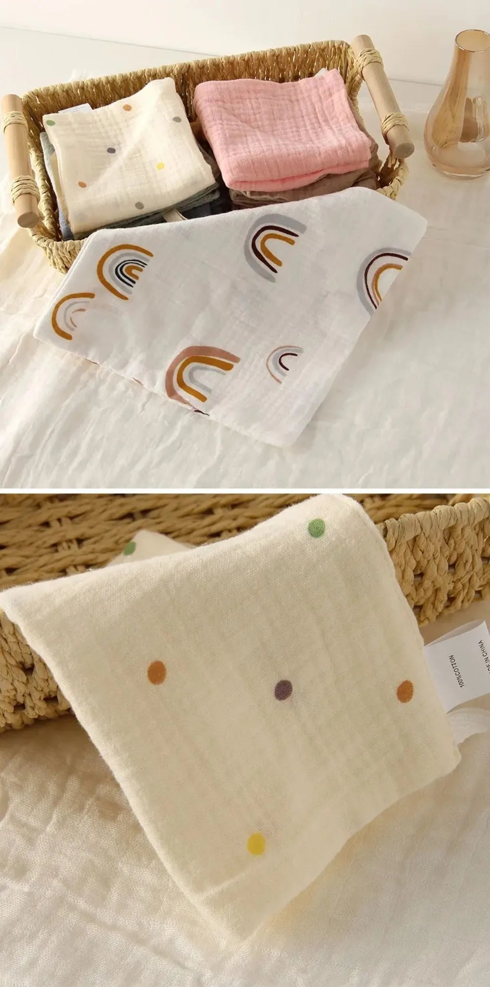 3/5Pcs 6-Layer Pure Cotton Baby Cotton Washcloth Soft Gauze Cotton Newborn Burp Cloth Absorbent Baby Towels Square Towels