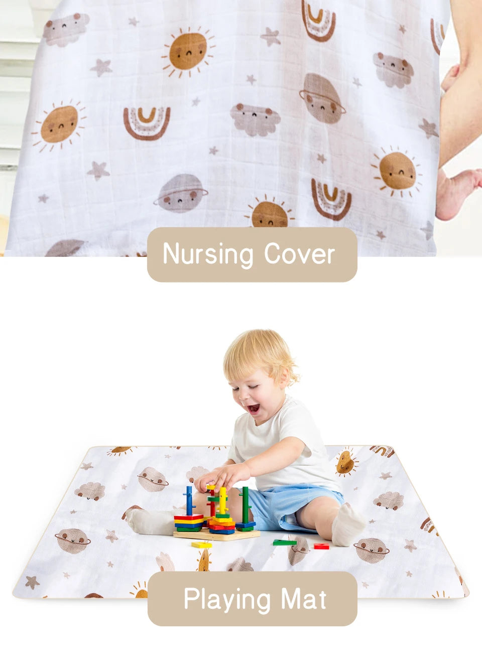 Elinfant 3PCS Bamboo Cotton Muslin Swaddle Blanket Newborn Swaddle Wrap Soft Cozy Nursing Cover Baby Quilt Swaddle Blankets