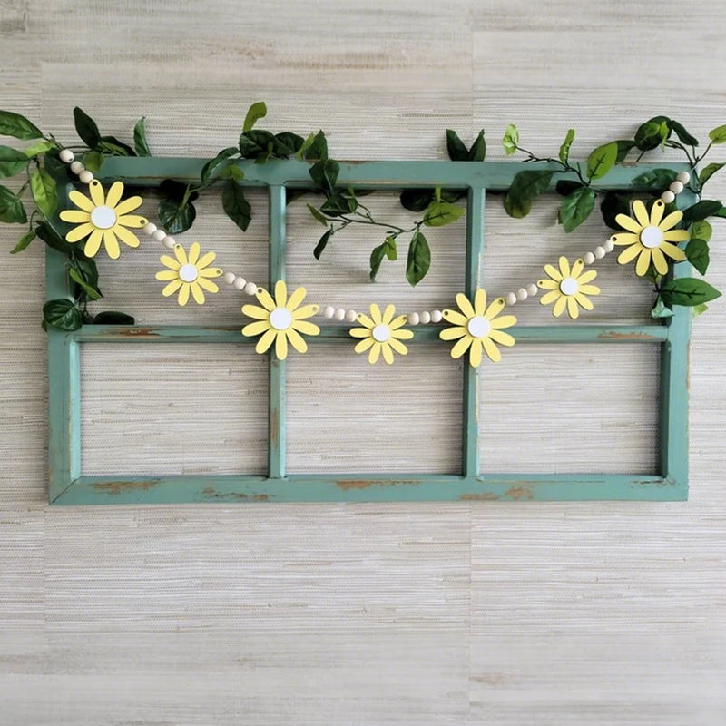 Ins Nordic Style Yellow Wooden Daisy Wreath, Spring Vibe Home Decor Wall Hanging, Wedding Decoration Garland, Four Seasons Room Wall Decoration Garland, Tent Curtain, Festival Event Wall Hanging Decoration