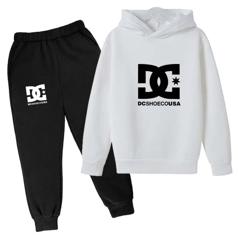 Kids Spring Autumn Casual Simple Print 2pcs Hoodie+Pants Tracksuits Trend Outfits Clothes Sets for 2-13 Years Boys and Girls