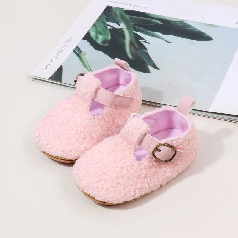 Winter Cute Baby Girl Boy Velvet Cotton Shoes Warm Plush Comfortable TPR Sole Anti Slip Solid High Quality Walking Shoes BMB4005