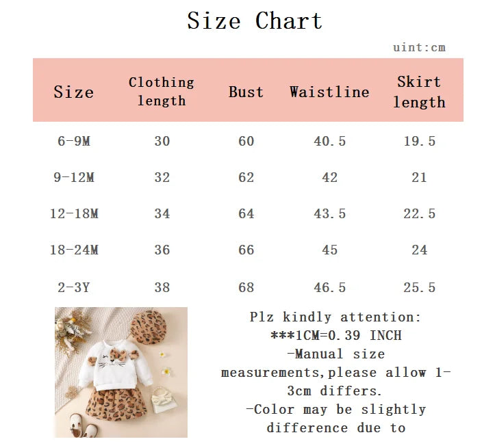 3Pcs Baby Girl Autumn Fashion Set Plush Leopard print Top+Skirt+Hat Autumn/Winter Set Suitable for Cute Baby Girls 0-3 Years Old