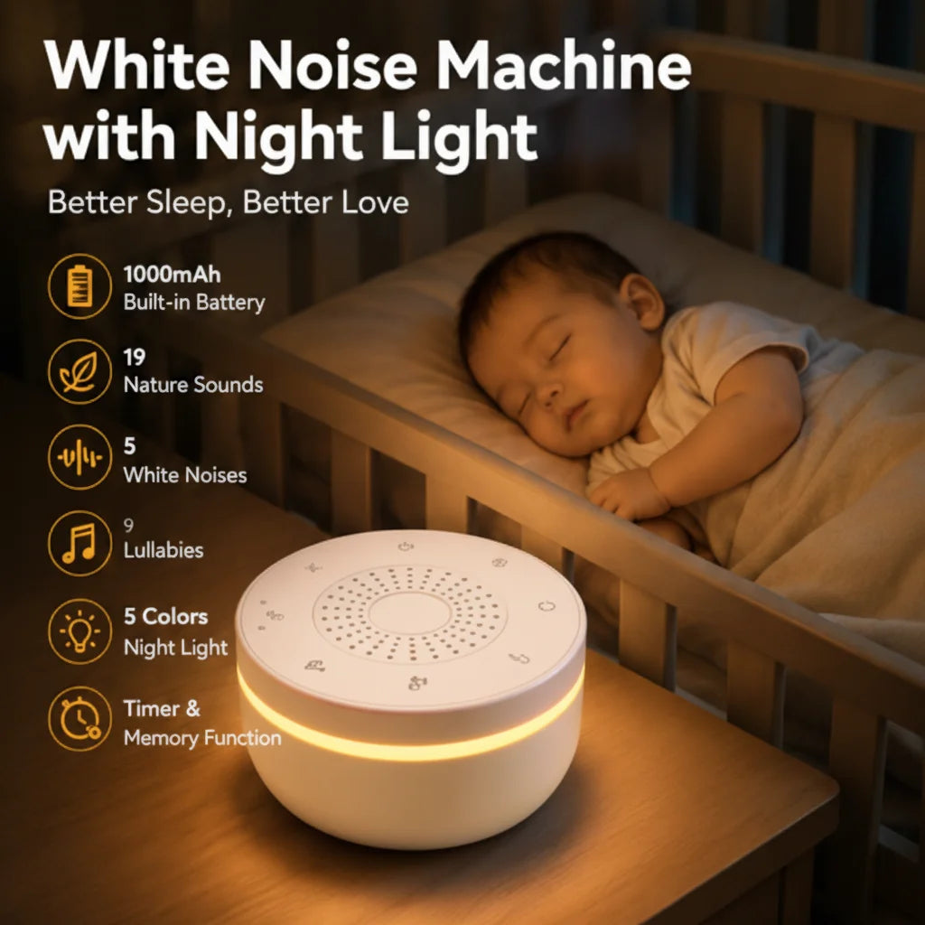 Portable Baby White Noise With 1000mAh 30 Soothing Sounds 5 Colors Night Lights And Timer Baby Sleep Soother For Stroller & Crib