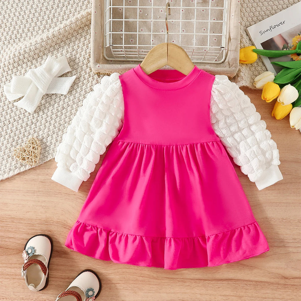 0-24 Months Autumn Baby girl Dress with Bubble Sleeves Pleated Long sleeves, Baby girl Clothing suitable for Dress Little Girls