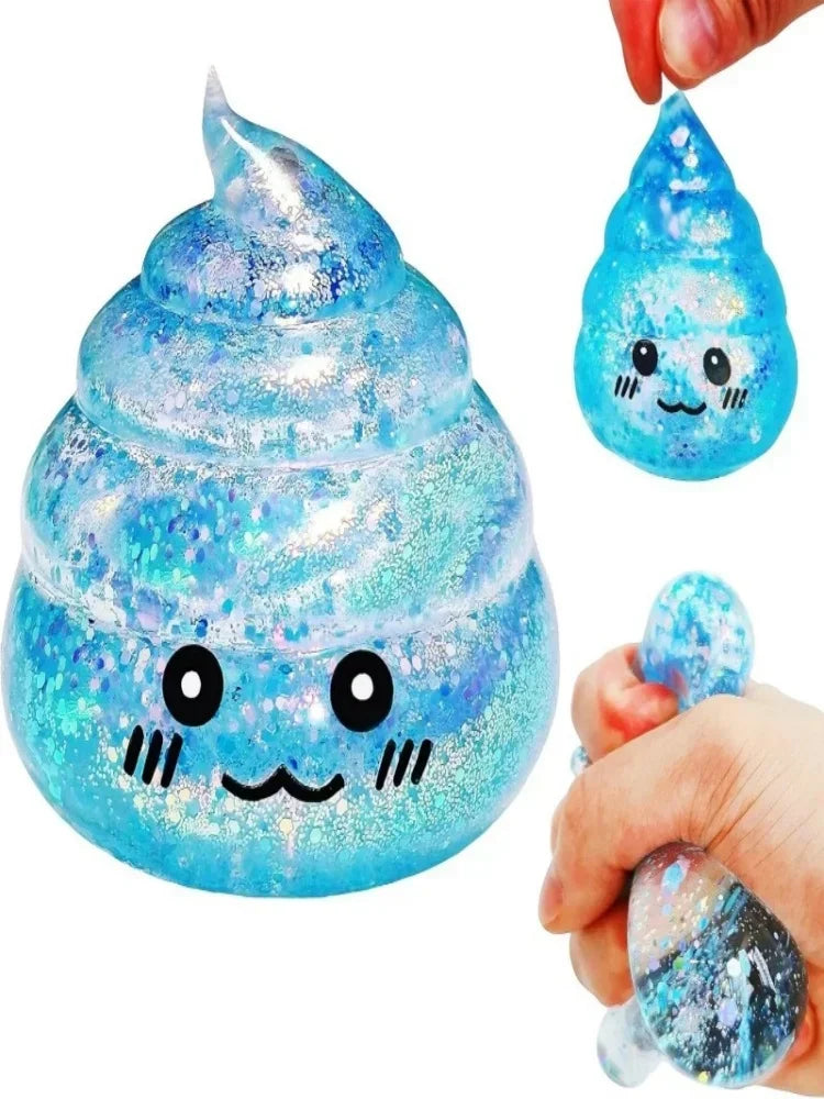 Novelty Squishy Poo Stress Ball Squishies Toys Glitter Funny Stretch Squeeze Fidget Toys for Kids Adults Party Prank Gift