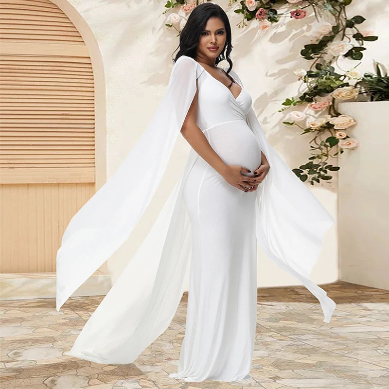 Maternity Long Dress With Shawl Trailing Women's Robe Floating Sleeves for Baby Shower Maternity Photo Shoot