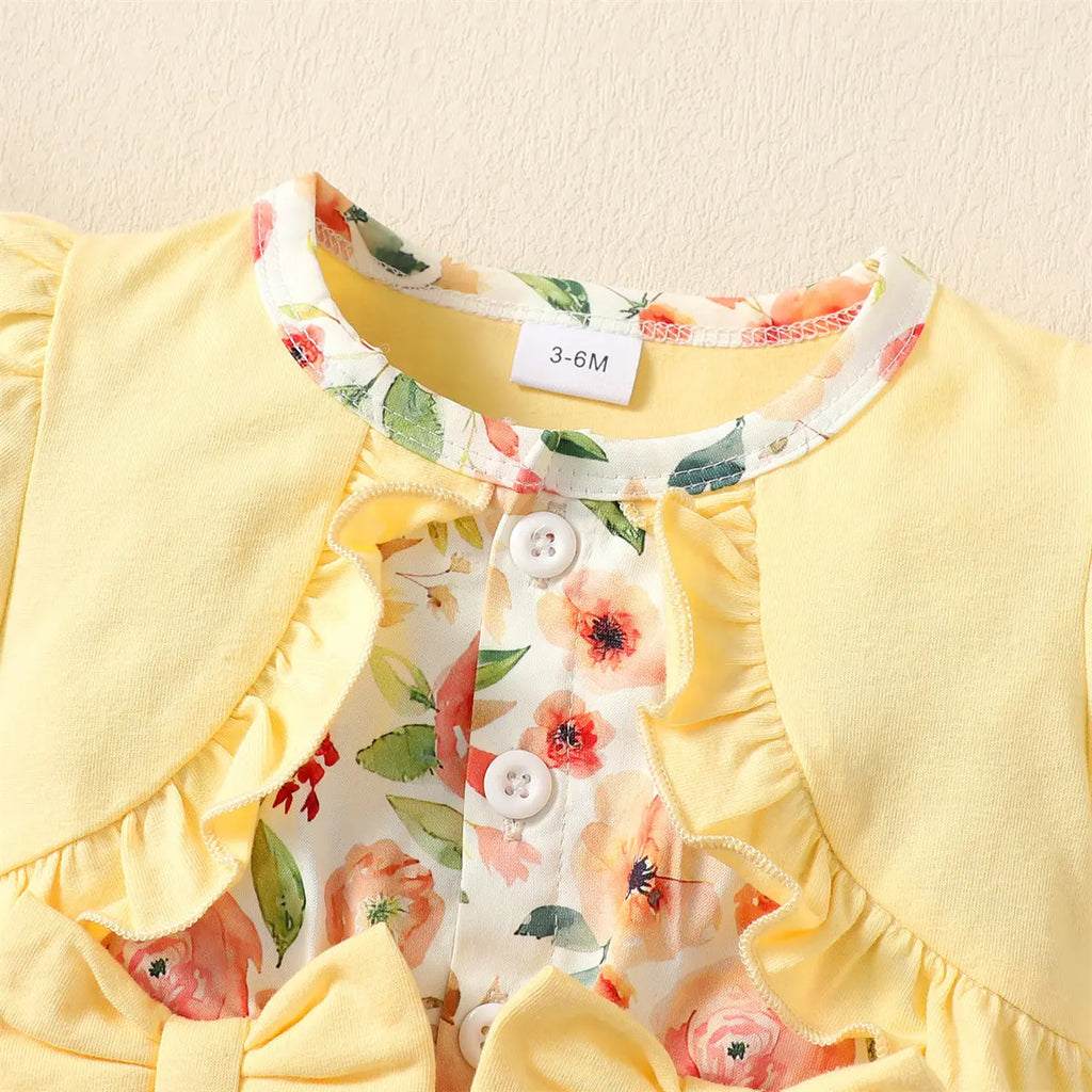 Baby girl Summer Dress Bubble Sleeves and Floral Fashion Dress+Headband 2Pcs/Set for Baby girl 0-24 Months Daily Dressing