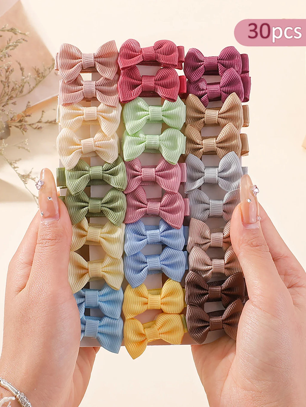 BABY BOWS 20/24/30Pcs Rainbow 1.5'Mini Bowbots Fabric Hair Clips for Girls Colorful Headwear Kid Non Harmful To Hair Accessories