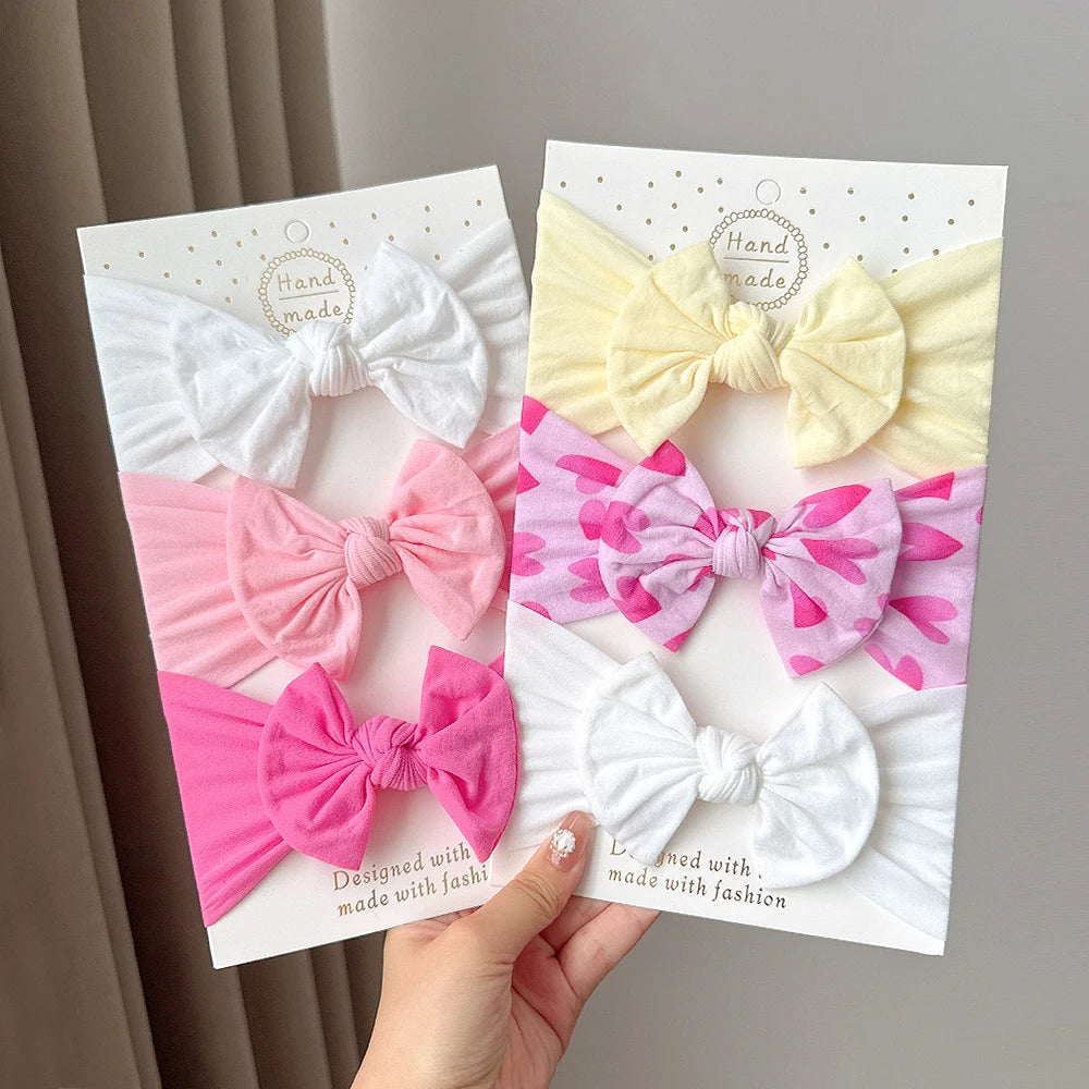 3Pcs/lot baby soft headband big bowknot headscraf infant nylon headties dress hair accessories babe headwear