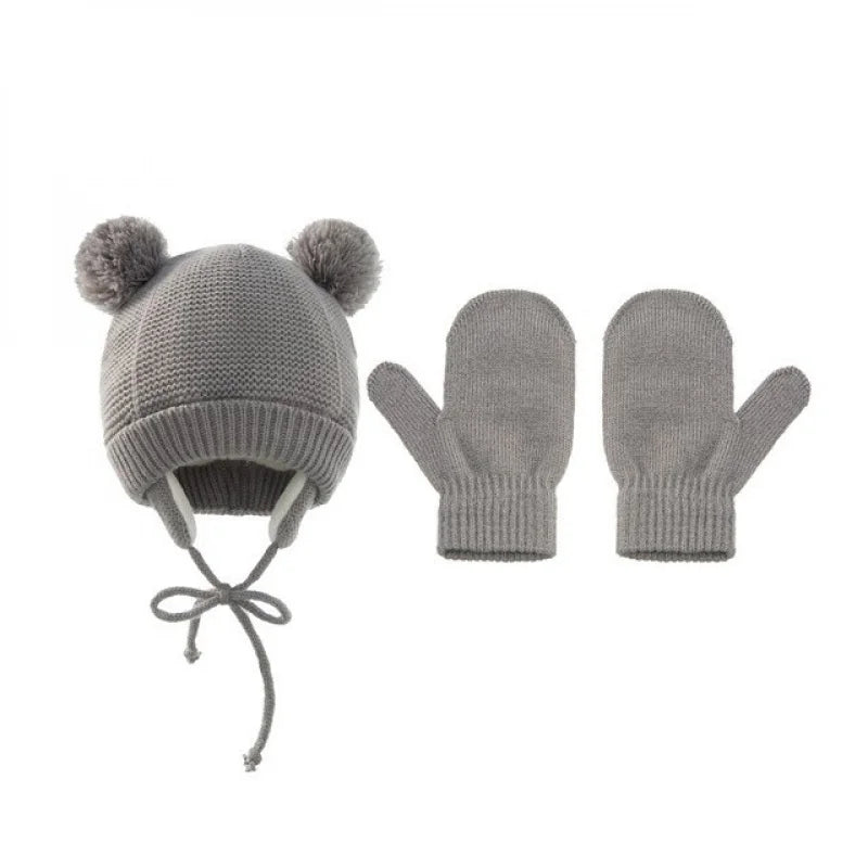 Cross-Border Baby Hat Two-Piece Set Knitted Hat Gloves Foreign Trade Classic Style Warm Hat Gloves Set for Children
