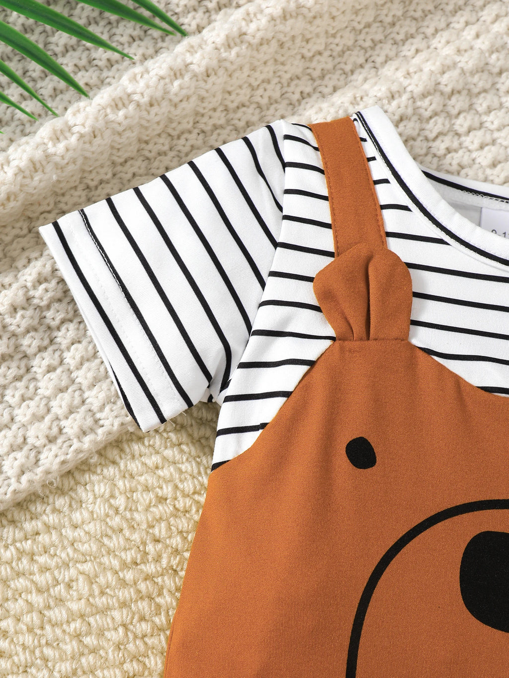 Baby boys Jumpsuit Black White Striped Brown Teddy Bear Short sleeved Jumpsuit+Hat 2Pcsfor 0-24 Months Baby boys Summer Clothing