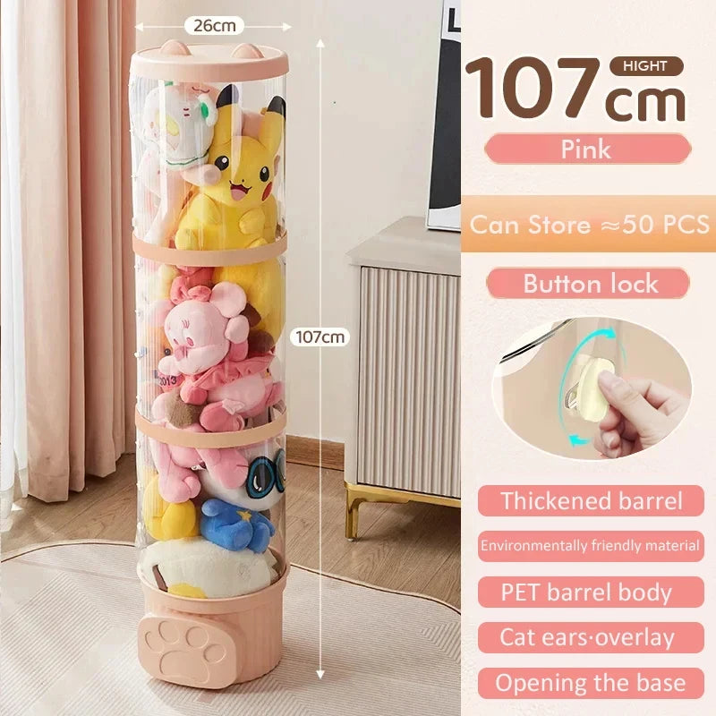 Transparent Doll Plush Storage Box Bucket Moistureproof Stuffed Animal Organizer Tube for Children's Toys Home Organization