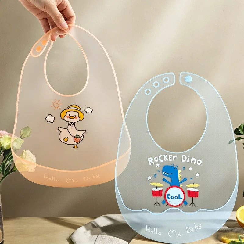 Cute Cartoon Animal Printed Baby Bibs Waterproof Kids Bib Dirtproof Girl Boy Adjustable Soft Silicone Bib Baby Feeding Stuff