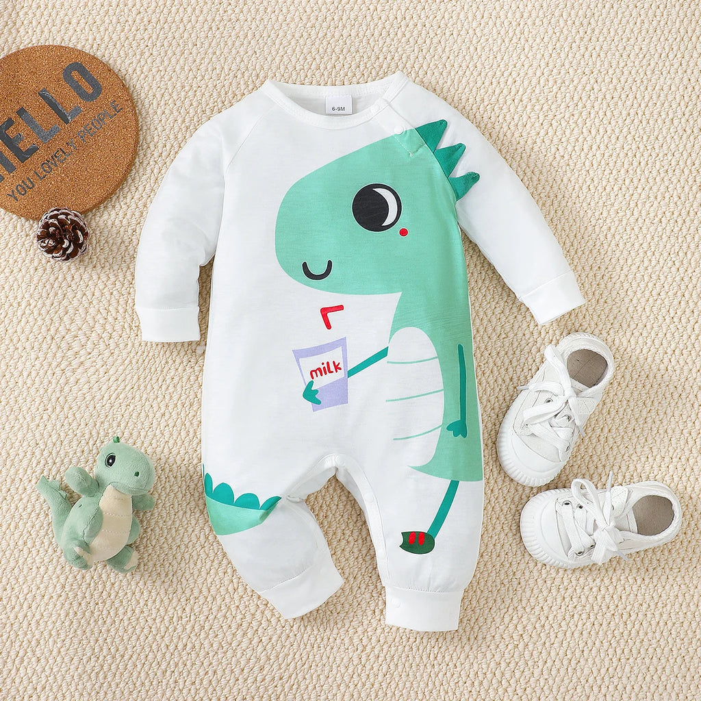 Baby boy Bodysuit Cartoon Green Dinosaur print Bodysuit suitable for 0-18 Month Baby Boys in spring and autumn Crawling clothes