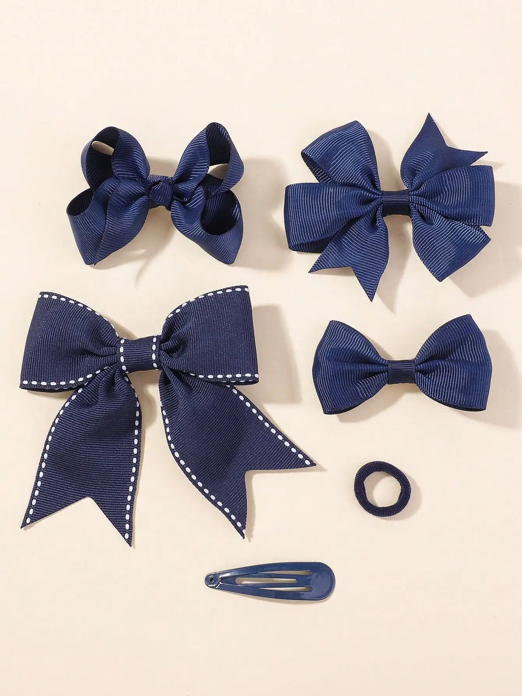 34Pcs Navy Blue Bow Hair Accessories Set for Girls Kids Hair Clips Headbands Elastic Hair Ties School Uniform Hair Styling Tools