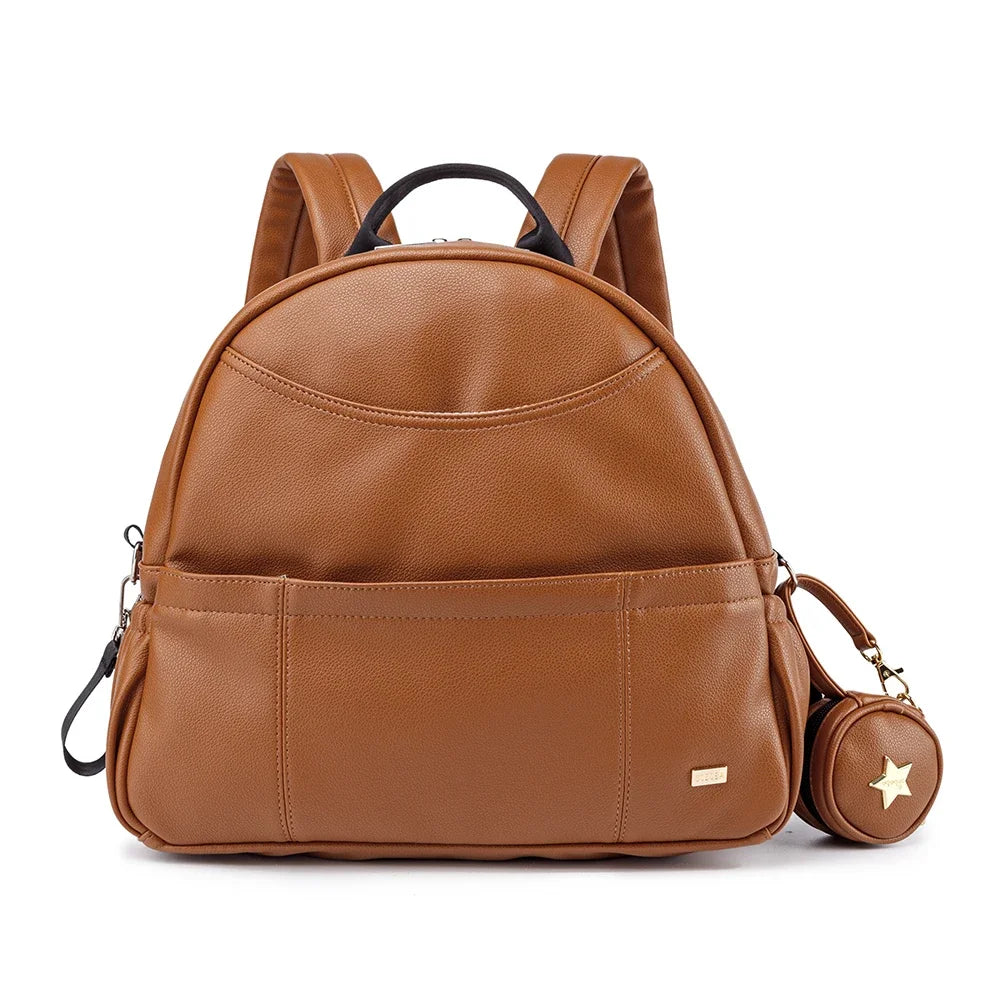 New Fashion Diaper Backpack for Baby Large Capacity PU Black Waterproof Pockets Model DPB01