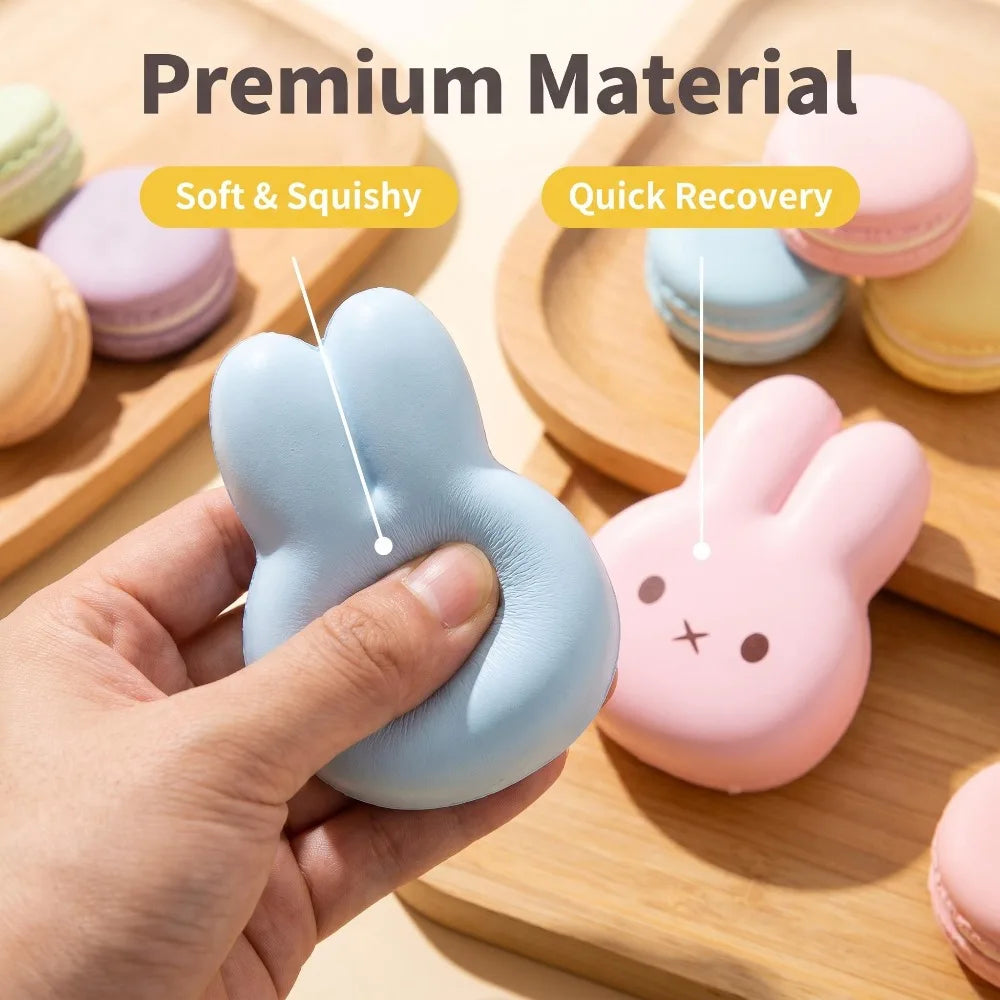 Cute Bunny Squishy Toy Slow Rising Stress Relief Fidget PU Squeeze Play Anxiety Reliever Calm Focus  Desk Decor Office Gift
