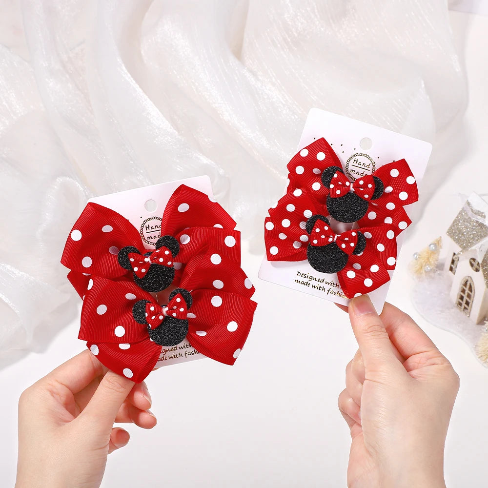 2Pcs/lot 3.9inch big bows hair bangs clip for little girls cartoon party headdress sweet polka dot bow hair clip set