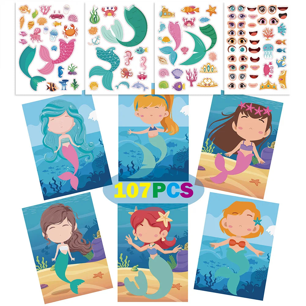 Make a Face DIY Animal Princess Dinosaur Jigsaw Stickers Kids Puzzle Games Funny Cartoon Educational Craft Stickers Toy For Baby