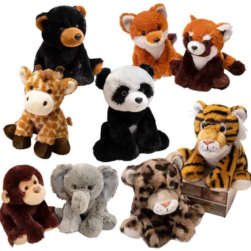 Nice 23cm Lifelike Stuffed Jungle Animal Dolls - Sitting Tiger Elephant Monkey Leopard Plush Simulation Forest Toys for Kids