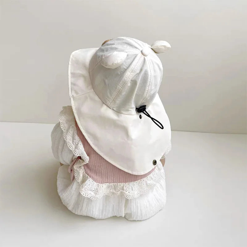 Bear Baby Summer Hat Shawl Kids Sun Hats Beach Travel Neck Protection Baby Cap Children Panama Infant Toddler Accessories 8M-3Y