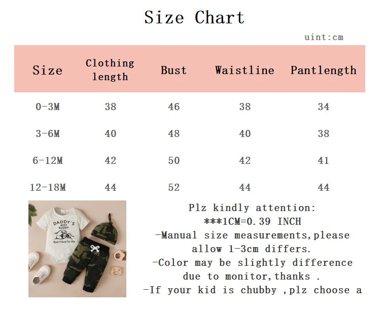 Newborn Baby Boy Set Daddy Baby Letter Printed Camouflage Pants and Hats 3Pcs/Set for 0-18 Months Boys Summer Camouflage Set