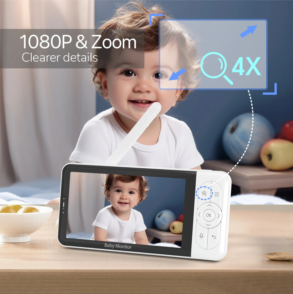 Tuya Smart Baby Monitors camera  5"1080P Display Temperature Detection APP View Control Baby Nanny 2-Way Audio Baby Cam